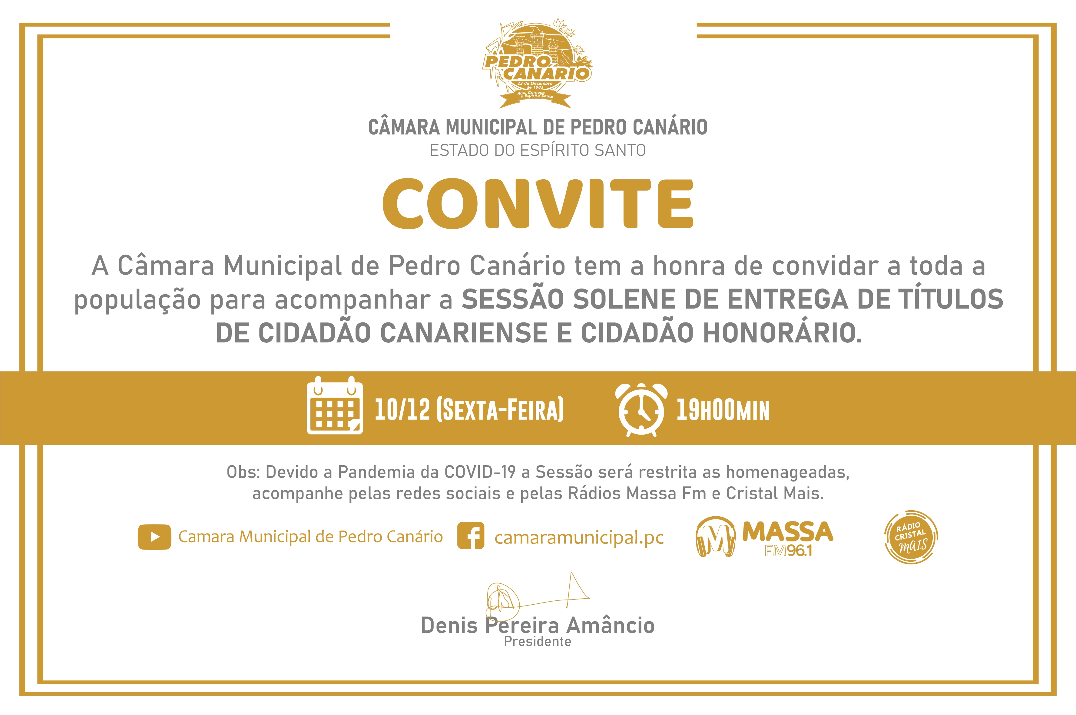 A CÂMARA MUNICIPAL DE PEDRO CANÁRIO CONVIDA