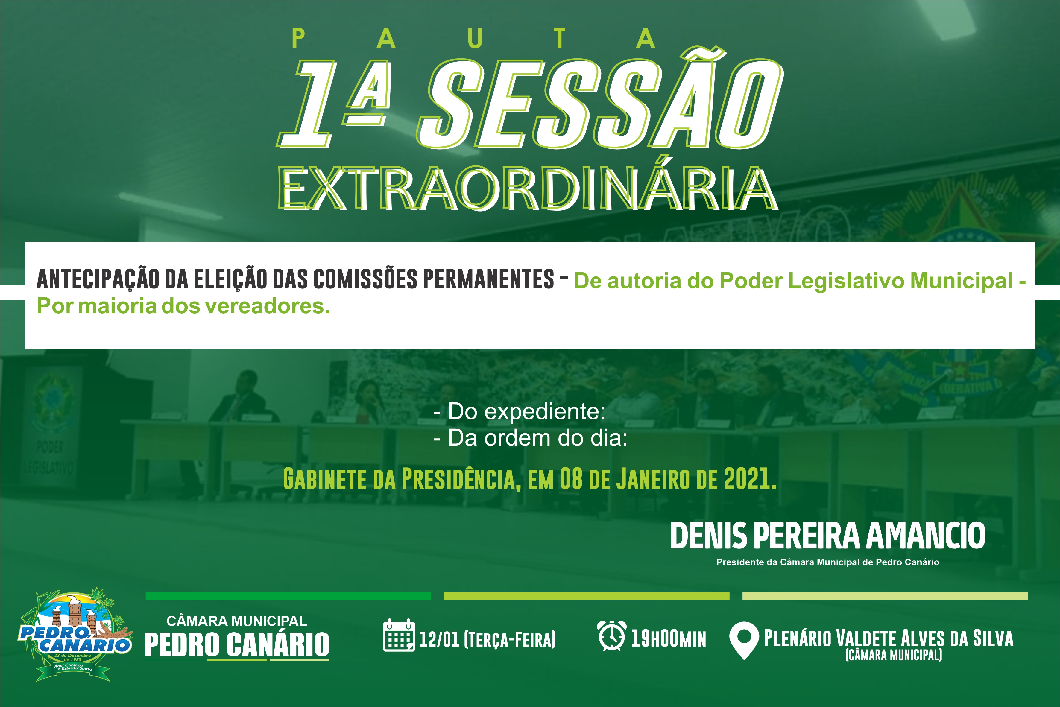 Pauta da 1ª Sessão Extraordinária do 1º Período Legislativo da 10ª Legislatura